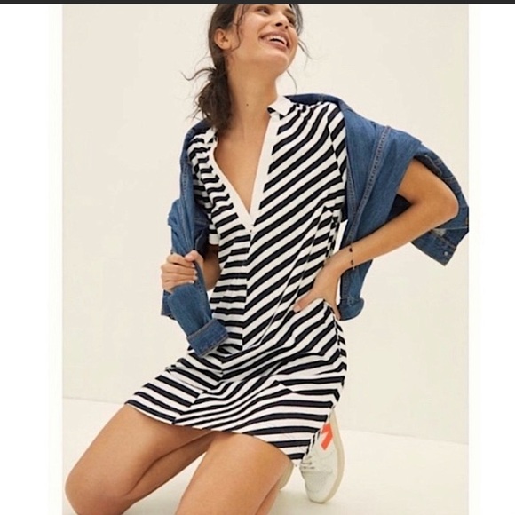 Anthropologie Striped Polo Rugby Mini Dress Black and White. Small NWOT - Picture 2 of 10